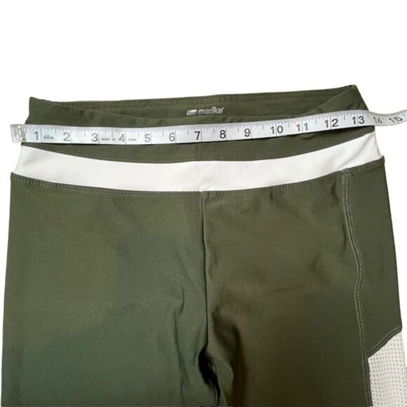 Marika Women's Cropped Leggings Olive with White Stripe Leg Detail Size Medium - Picture 2 of 8